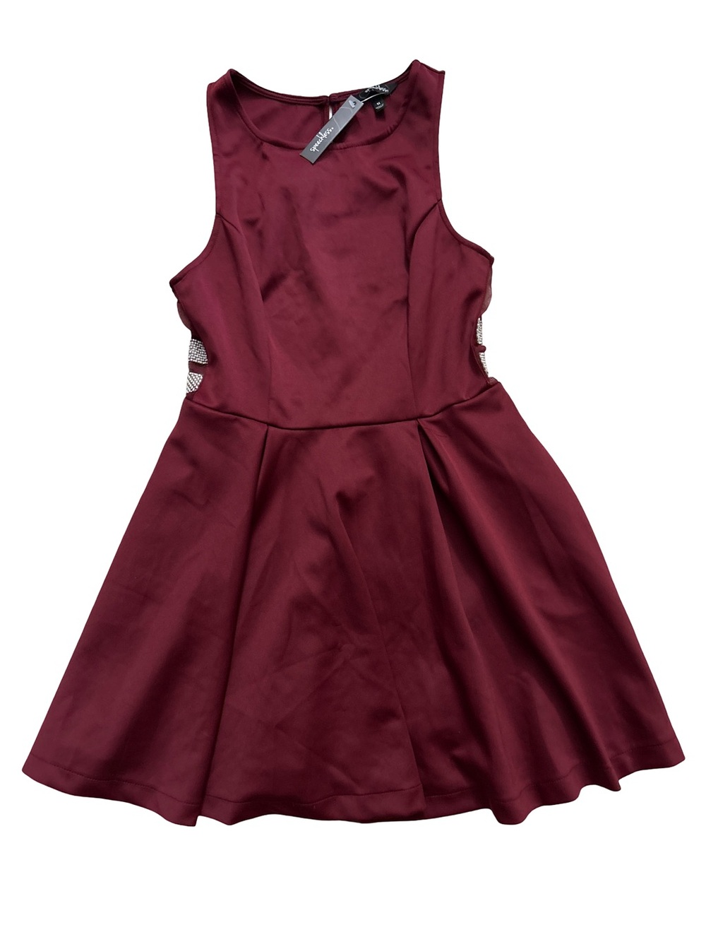 Speechless Burgundy Sleeveless Fit-and-Flare Dress with Side Mesh